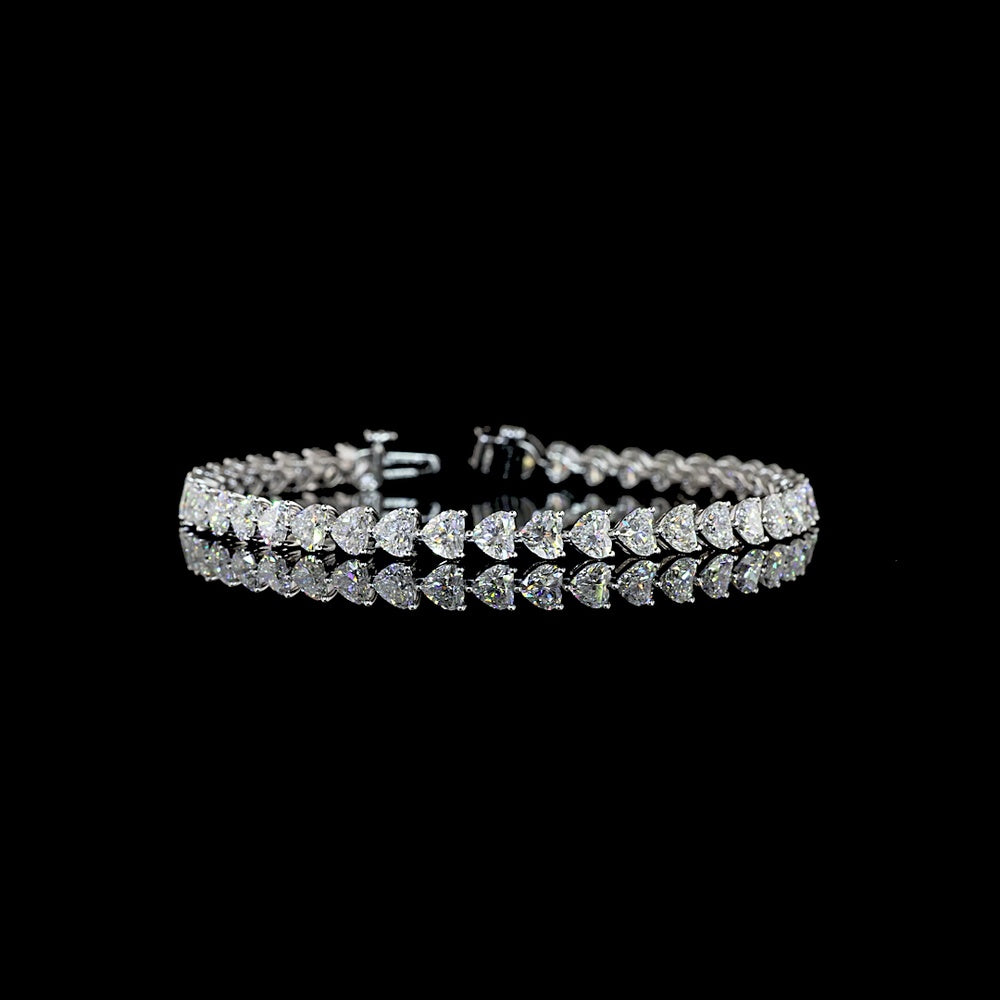14K White Gold 7.5" Heart Shape Tennis Bracelet with East-West Prong Set Lab Diamonds (E-F Color, VS1 Clarity) - 10.44 Carat Total Diamond Weight - Covaloro Fine Jewelry