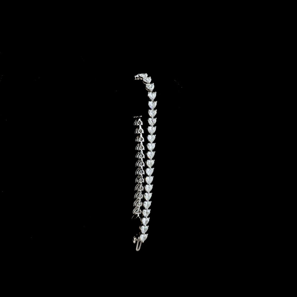 14K White Gold 7.5" Heart Shape Tennis Bracelet with East-West Prong Set Lab Diamonds (E-F Color, VS1 Clarity) - 10.44 Carat Total Diamond Weight - Covaloro Fine Jewelry