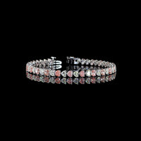 14K White Gold 7.5" Heart Shaped Tennis Bracelet with Alternating Fancy Vivid Pink and White Lab Diamonds - 11.42 Carat Total Diamond Weight - Covaloro Fine Jewelry