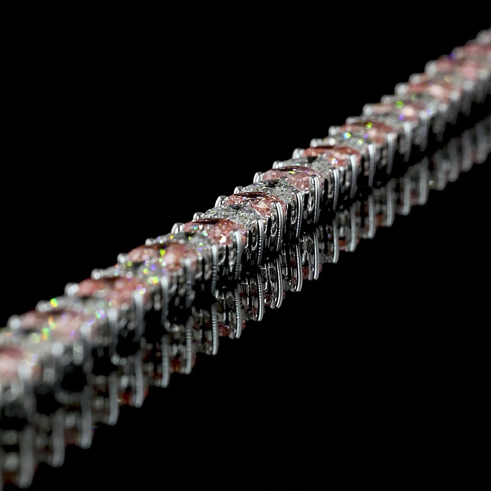 14K White Gold 7.5" Heart Shaped Tennis Bracelet with Alternating Fancy Vivid Pink and White Lab Diamonds - 11.42 Carat Total Diamond Weight - Covaloro Fine Jewelry