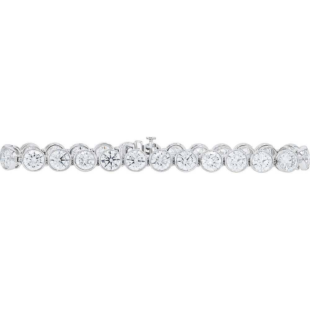 14K White Gold 7.5 Inch Bezel Set Round Lab Grown Diamond Tennis Bracelet - 19.75 Carat Total Diamond Weight