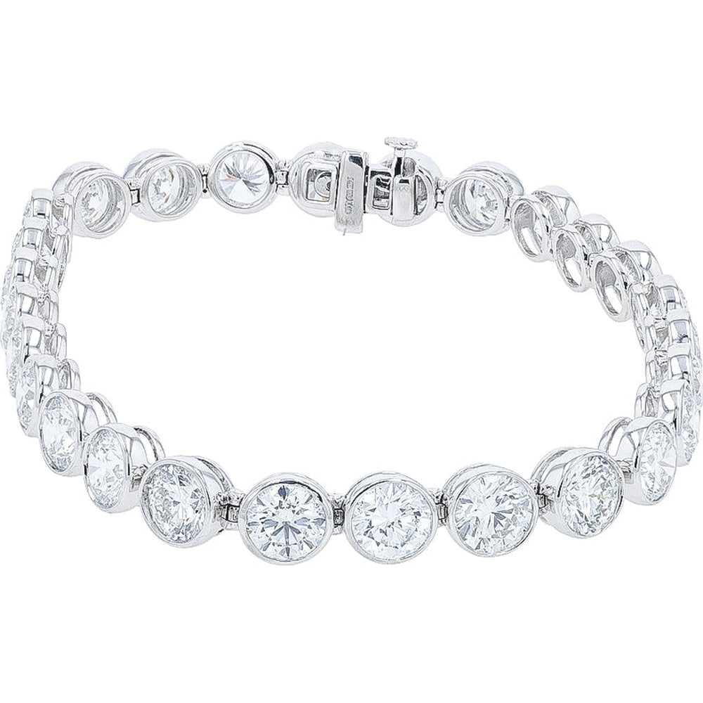 14K White Gold 7.5 Inch Bezel Set Round Lab Grown Diamond Tennis Bracelet - 19.75 Carat Total Diamond Weight