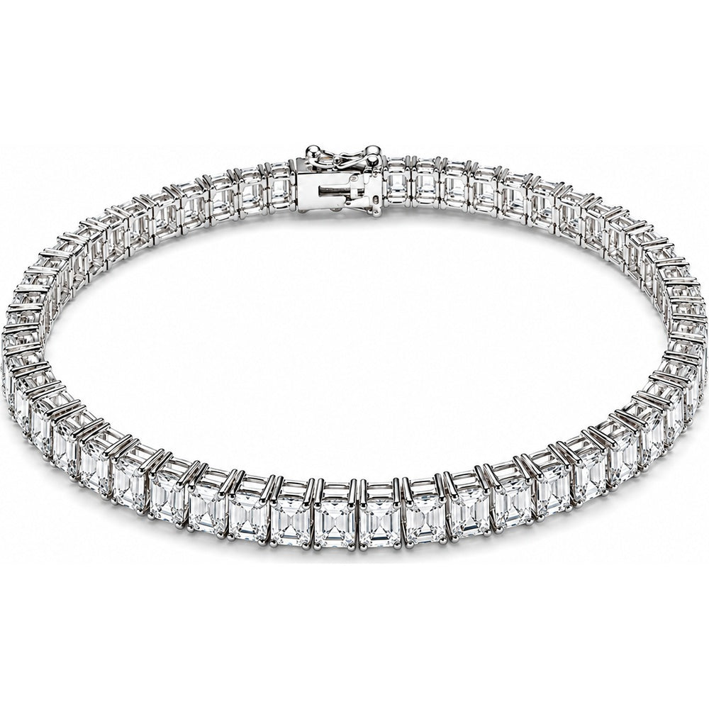 14K White Gold 7.5 Inch Tennis Bracelet with 4-Prong Set Emerald Cut Lab Grown Diamonds - 34.58 Carat Total Diamond Weight by Auriventus