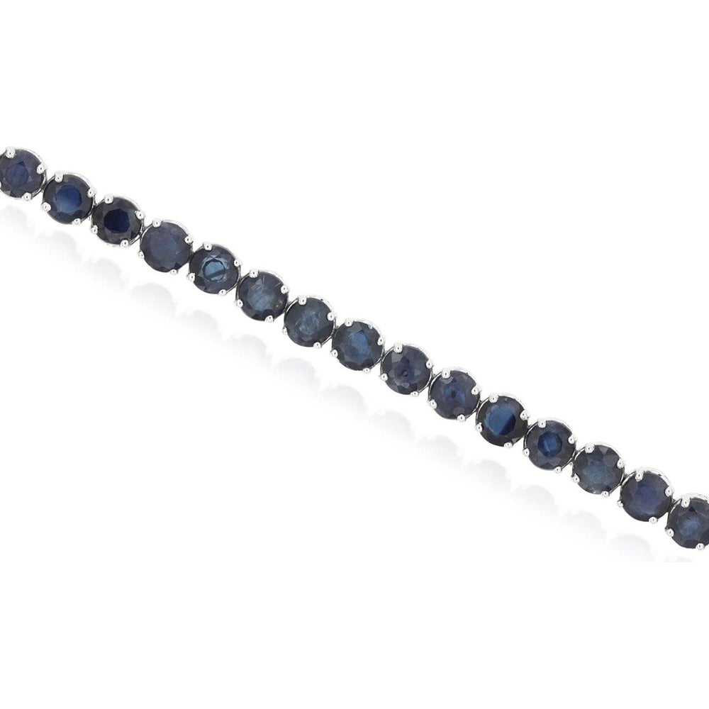14K White Gold 7.5 Inch Tennis Bracelet with 4-Prong Set Round Sapphires - 4.90 Carat Total Sapphire Weight - Royal Jewelry