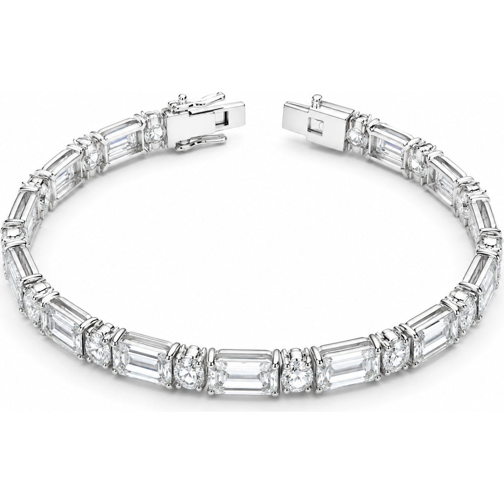 14K White Gold 7.5 Inch Tennis Bracelet with Alternating Emerald-Cut and Round Lab-Grown Diamonds - 15.30 Carat Total Diamond Weight by Auriventus