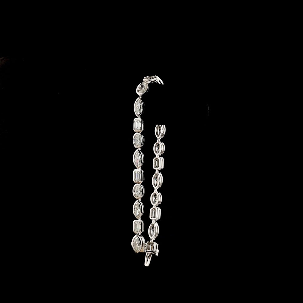 14K White Gold 7.5-Inch Tennis Bracelet with Bezel Set East-West Emerald, Marquise, and Oval Lab Diamonds - 9.87 Carats Total Diamond Weight - Covaloro Fine Jewelry