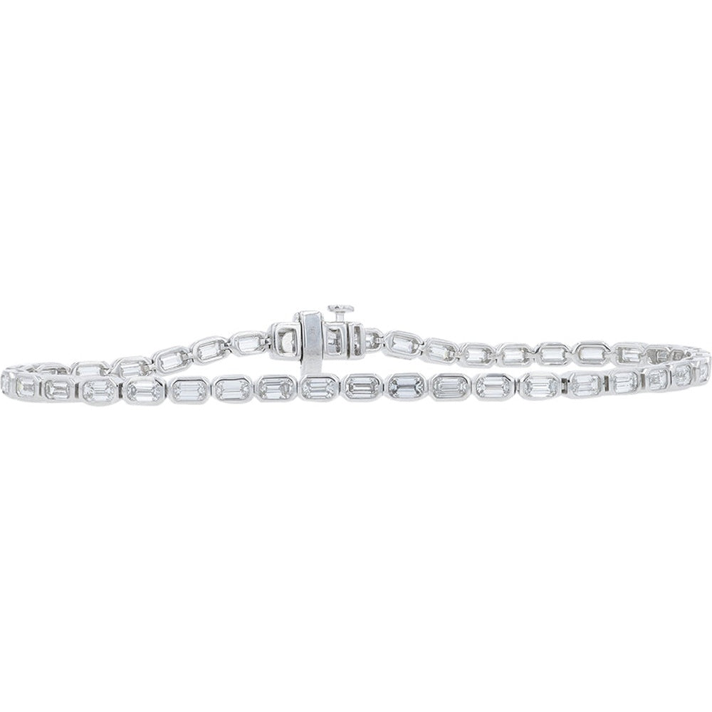 14K White Gold 7.5 Inch Tennis Bracelet with Bezel-Set Emerald Cut Lab Grown Diamonds - 4.50 Carat Total Diamond Weight