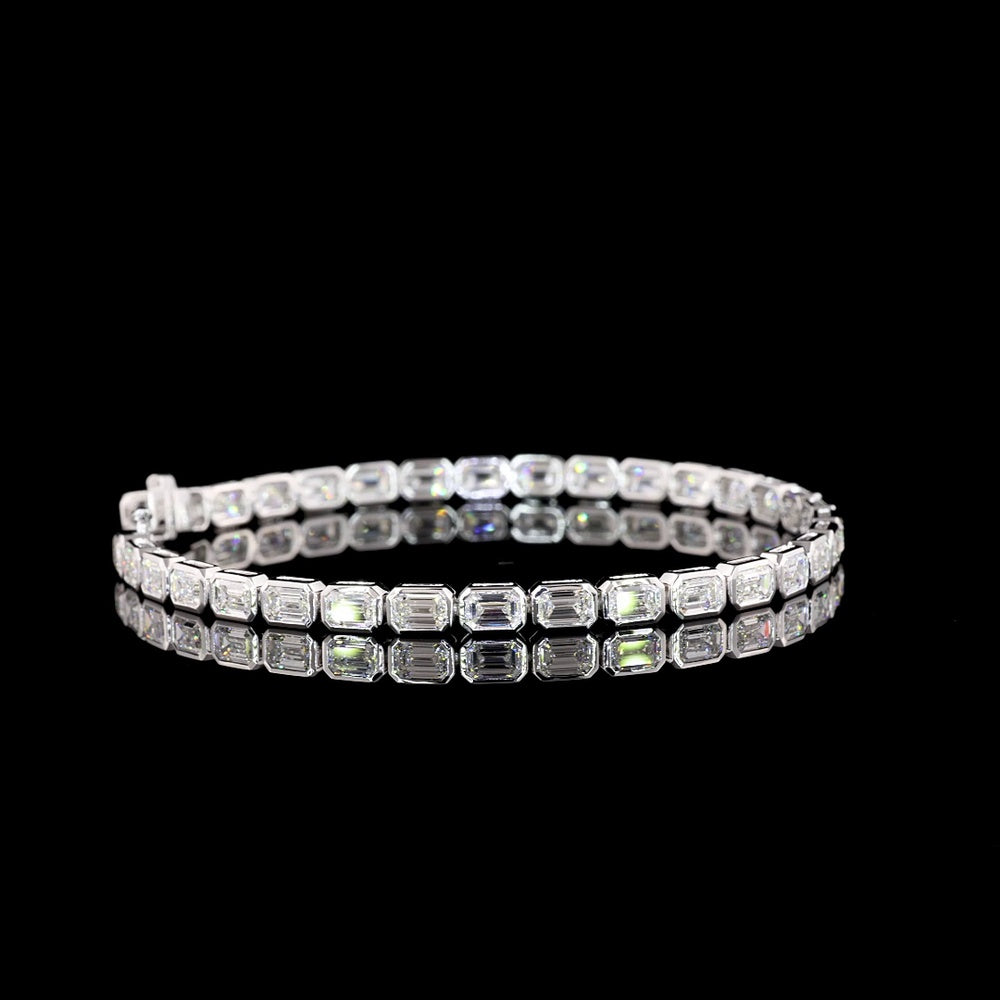 14K White Gold 7.5-Inch Tennis Bracelet with East-West Bezel Set Emerald Cut Lab Diamonds - 8.23 Carat Total Weight (33 Stones) with 24.69 Total Diamond Carats - Covaloro Fine Jewelry