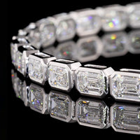 14K White Gold 7.5-Inch Tennis Bracelet with East-West Bezel Set Emerald Cut Lab Diamonds - 8.23 Carat Total Weight (33 Stones) with 24.69 Total Diamond Carats - Covaloro Fine Jewelry