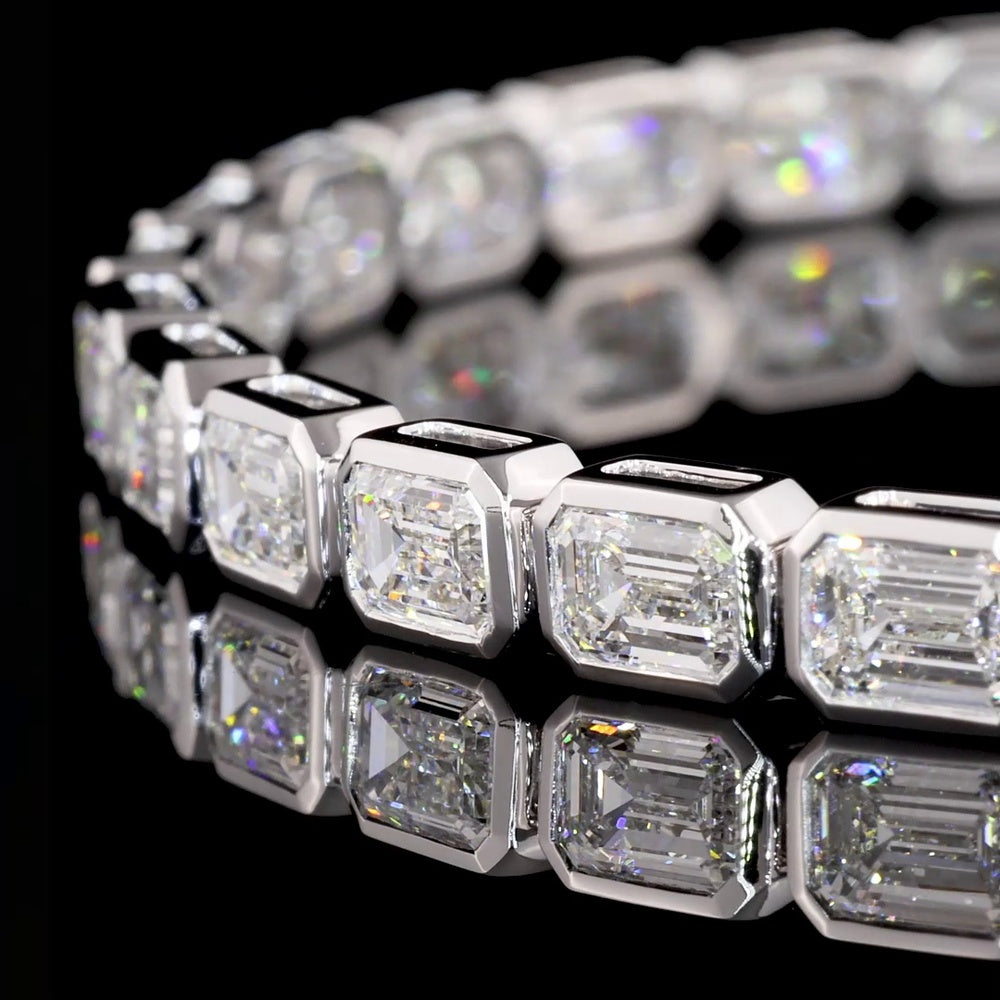 14K White Gold 7.5-Inch Tennis Bracelet with East-West Bezel Set Emerald Cut Lab Diamonds - 8.23 Carat Total Weight (33 Stones) with 24.69 Total Diamond Carats - Covaloro Fine Jewelry