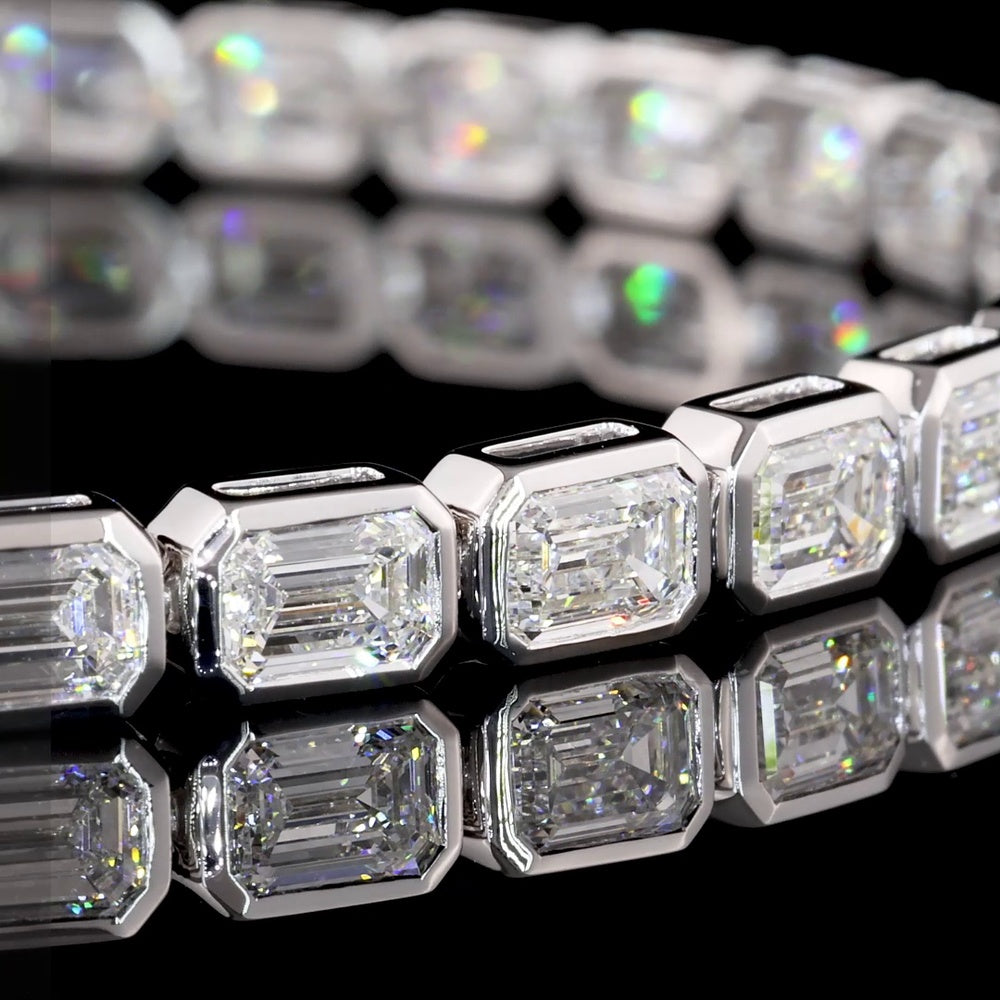 14K White Gold 7.5-Inch Tennis Bracelet with East-West Bezel Set Emerald Cut Lab Diamonds - 8.23 Carat Total Weight (33 Stones) with 24.69 Total Diamond Carats - Covaloro Fine Jewelry