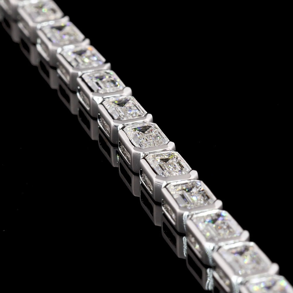 14K White Gold 7.5-Inch Tennis Bracelet with East-West Bezel Set Emerald Cut Lab Diamonds - 8.23 Carat Total Weight (33 Stones) with 24.69 Total Diamond Carats - Covaloro Fine Jewelry
