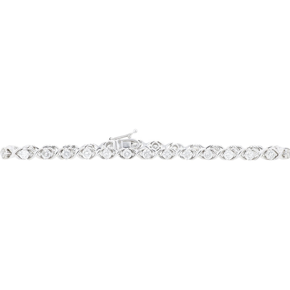 14K White Gold 7.5 Inch Twisted Tennis Bracelet with Prong-Set Round Diamonds - 3.00 Carat Total Diamond Weight
