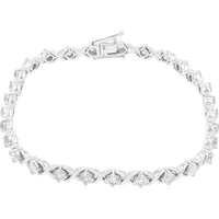 14K White Gold 7.5 Inch Twisted Tennis Bracelet with Prong-Set Round Diamonds - 3.00 Carat Total Diamond Weight
