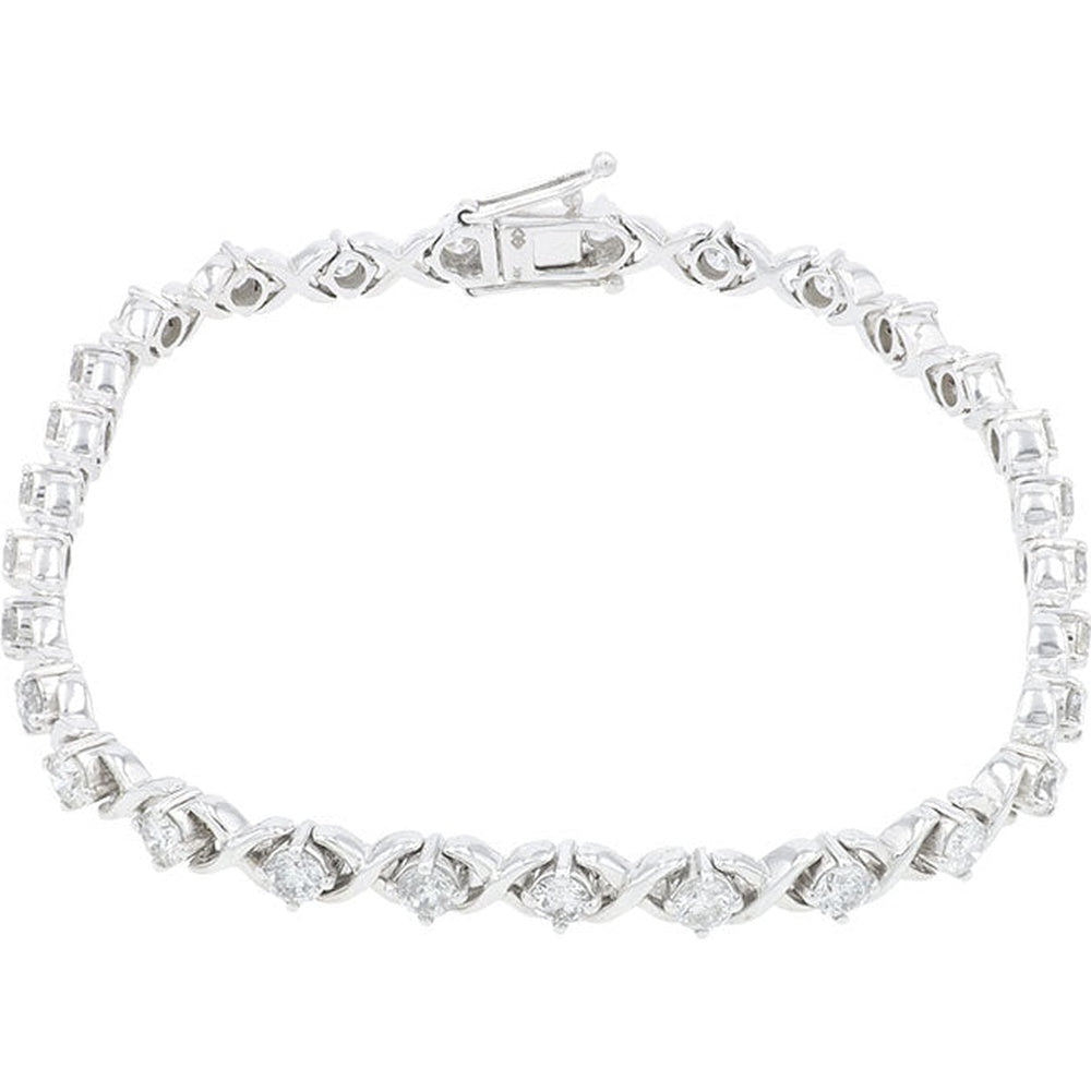 14K White Gold 7.5 Inch Twisted Tennis Bracelet with Prong-Set Round Diamonds - 3.00 Carat Total Diamond Weight