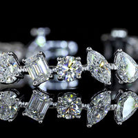 14K White Gold 7.5" Mixed Shape Station Bracelet with Oval, Emerald, and Round Lab Diamonds - 8.79 Carat Total Diamond Weight - Covaloro Fine Jewelry
