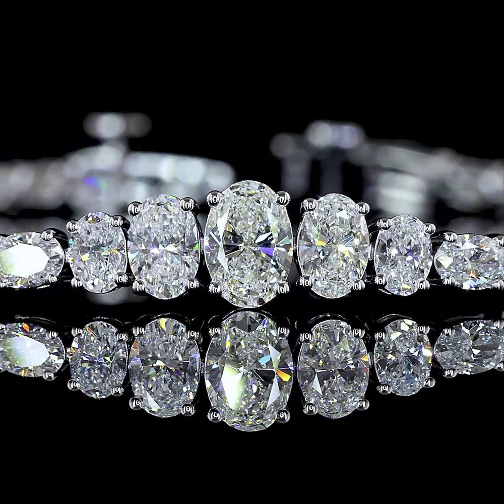 14K White Gold 7.5" Riviera Bracelet with 50 Graduated Oval Cut Lab Diamonds - 4.63 Carats Total Diamond Weight - Covaloro Fine Jewelry