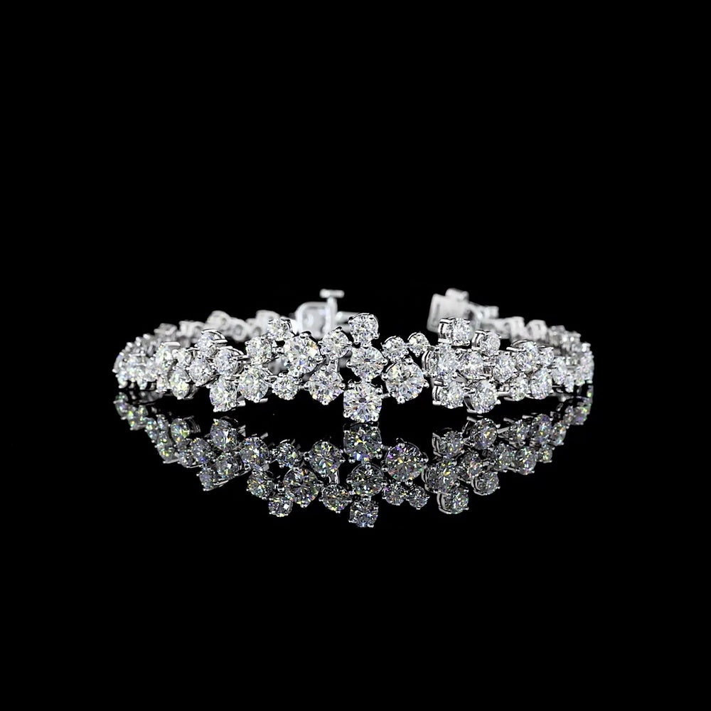 14K White Gold 7.5" Special Bracelet with Prong Set Round Brilliant Lab Diamonds - 9.31 Carat Total Diamond Weight - Covaloro Fine Jewelry