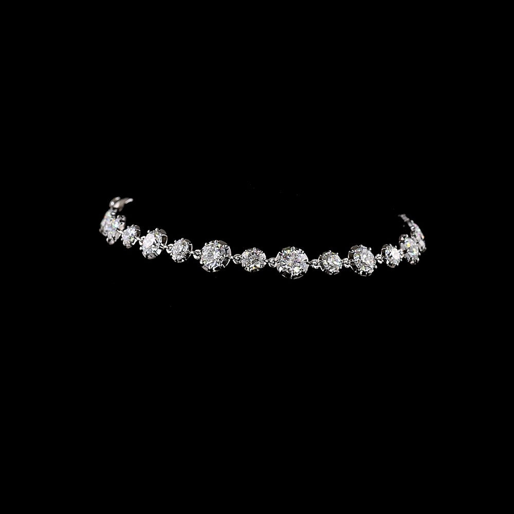 14K White Gold 7.5" Station Bracelet with Alternating Bezel and Prong Set Round Lab Diamonds - 6.42 Carats Total Diamond Weight - Covaloro Fine Jewelry