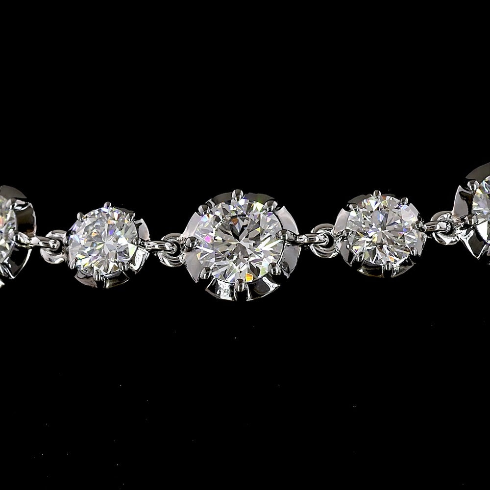 14K White Gold 7.5" Station Bracelet with Alternating Bezel and Prong Set Round Lab Diamonds - 6.42 Carats Total Diamond Weight - Covaloro Fine Jewelry