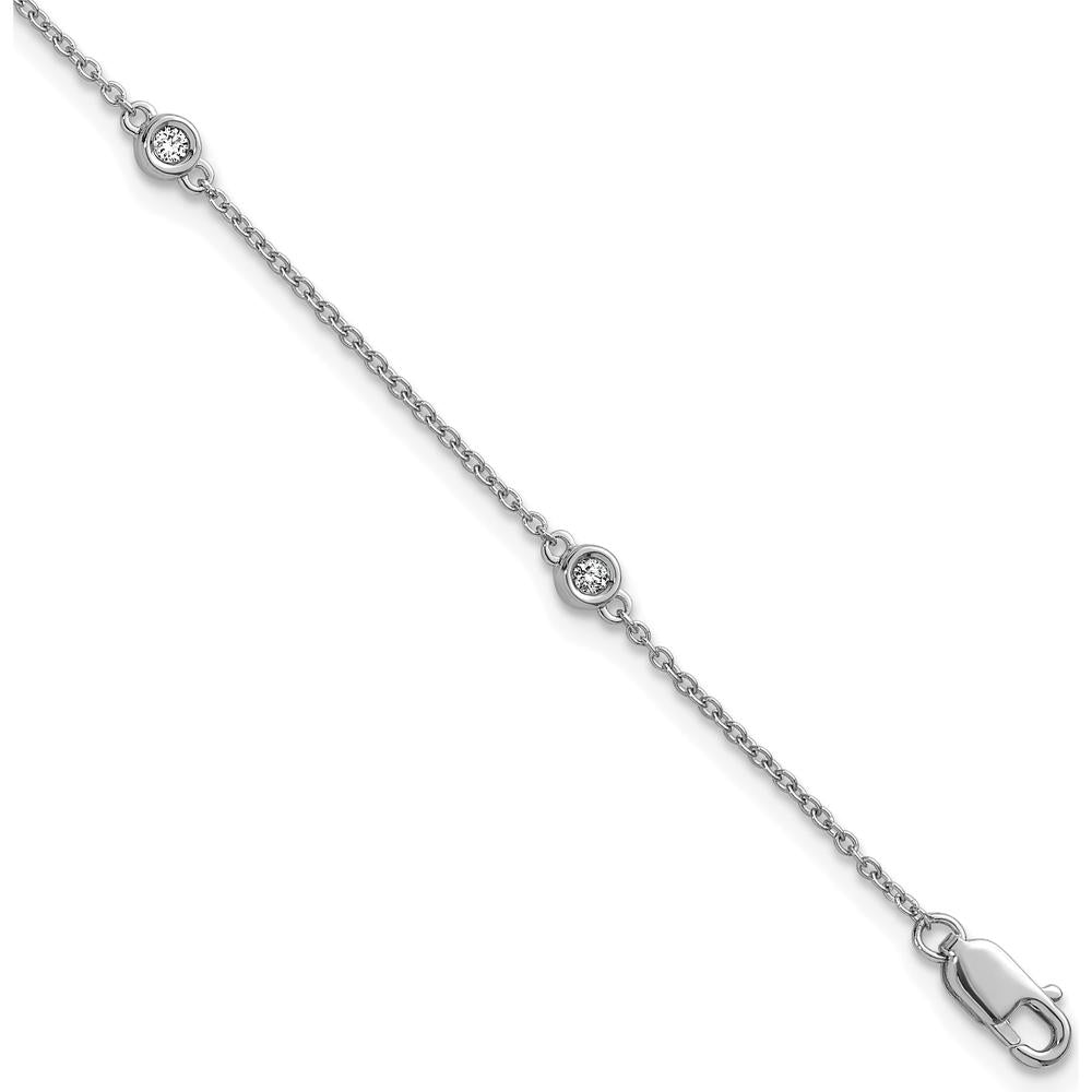 14K White Gold 7" 5-Station Bracelet with Bezel-Set Diamonds - 1/8 Carat Total Diamond Weight by Oro Pregiato