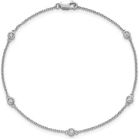 14K White Gold 7" 5-Station Bracelet with Bezel-Set Diamonds - 1/8 Carat Total Diamond Weight by Oro Pregiato