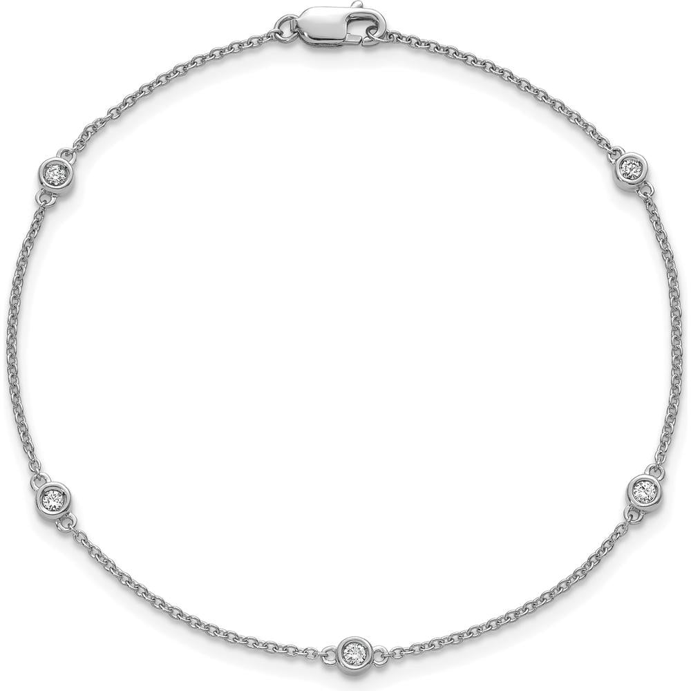 14K White Gold 7" 5-Station Bracelet with Bezel-Set Diamonds - 1/8 Carat Total Diamond Weight by Oro Pregiato