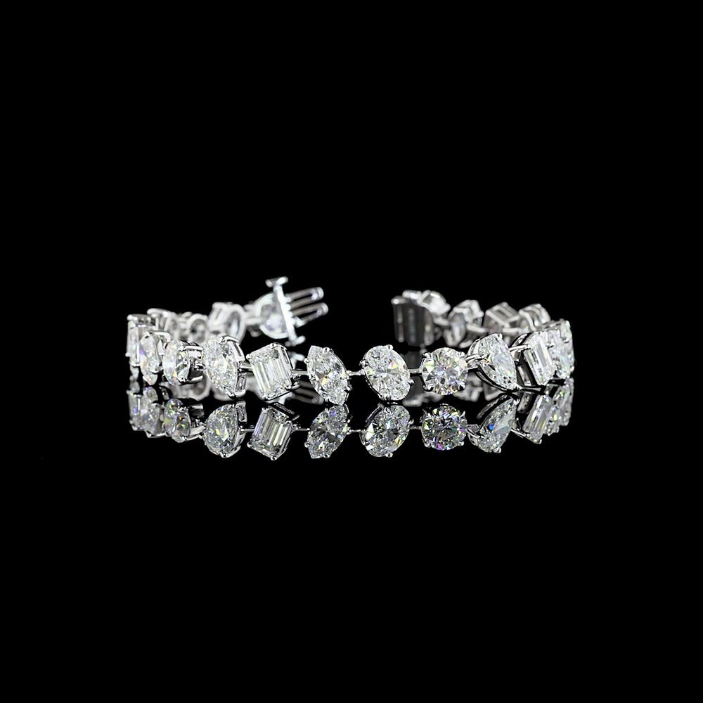 14K White Gold 7.5" Station Bracelet with Pear, Oval, Emerald, and Round Lab Diamonds - 20.38 Carats Total Diamond Weight - Covaloro Fine Jewelry