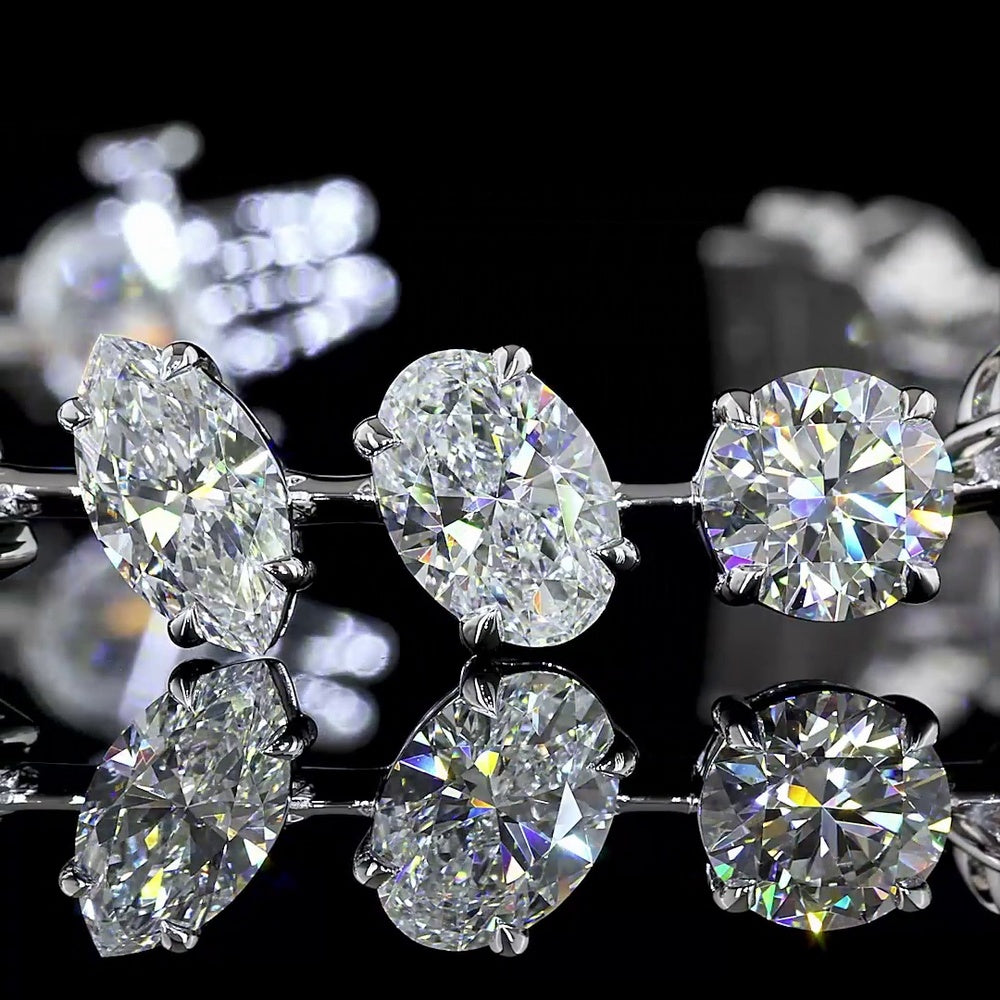 14K White Gold 7.5" Station Bracelet with Pear, Oval, Emerald, and Round Lab Diamonds - 20.38 Carats Total Diamond Weight - Covaloro Fine Jewelry