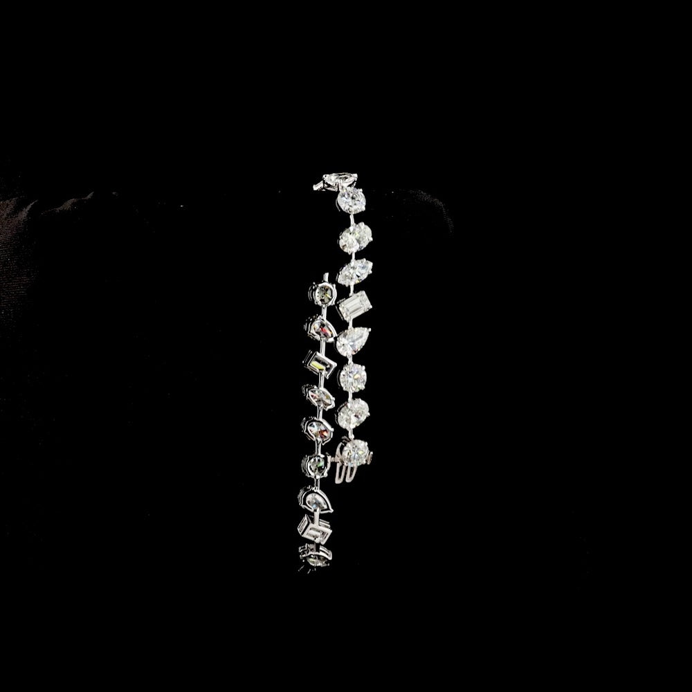 14K White Gold 7.5" Station Bracelet with Pear, Oval, Emerald, and Round Lab Diamonds - 20.38 Carats Total Diamond Weight - Covaloro Fine Jewelry