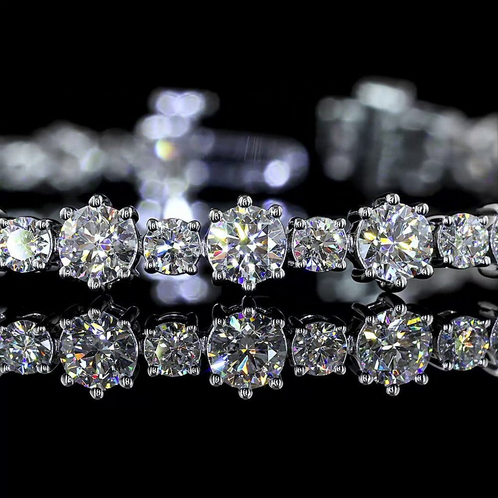 14K White Gold 7.5" Station Line Tennis Bracelet with 5.80 Carats of Round Cut Lab Grown Diamonds (E-F, VS1) - Covaloro Fine Jewelry