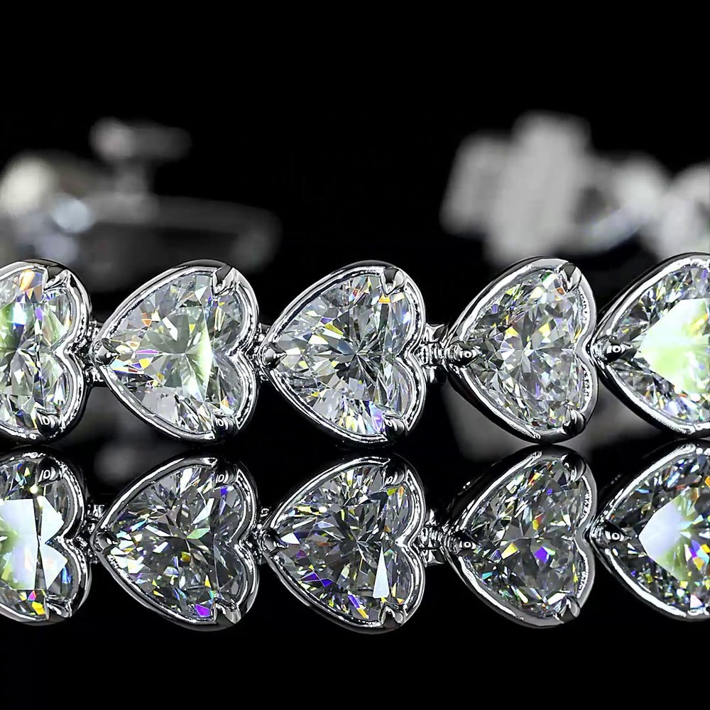 14K White Gold 7.5" Tennis Bracelet with 33 Bezel-Prong Set Heart Shape Lab Diamonds - 12.14 Carat Total Weight - Covaloro Fine Jewelry
