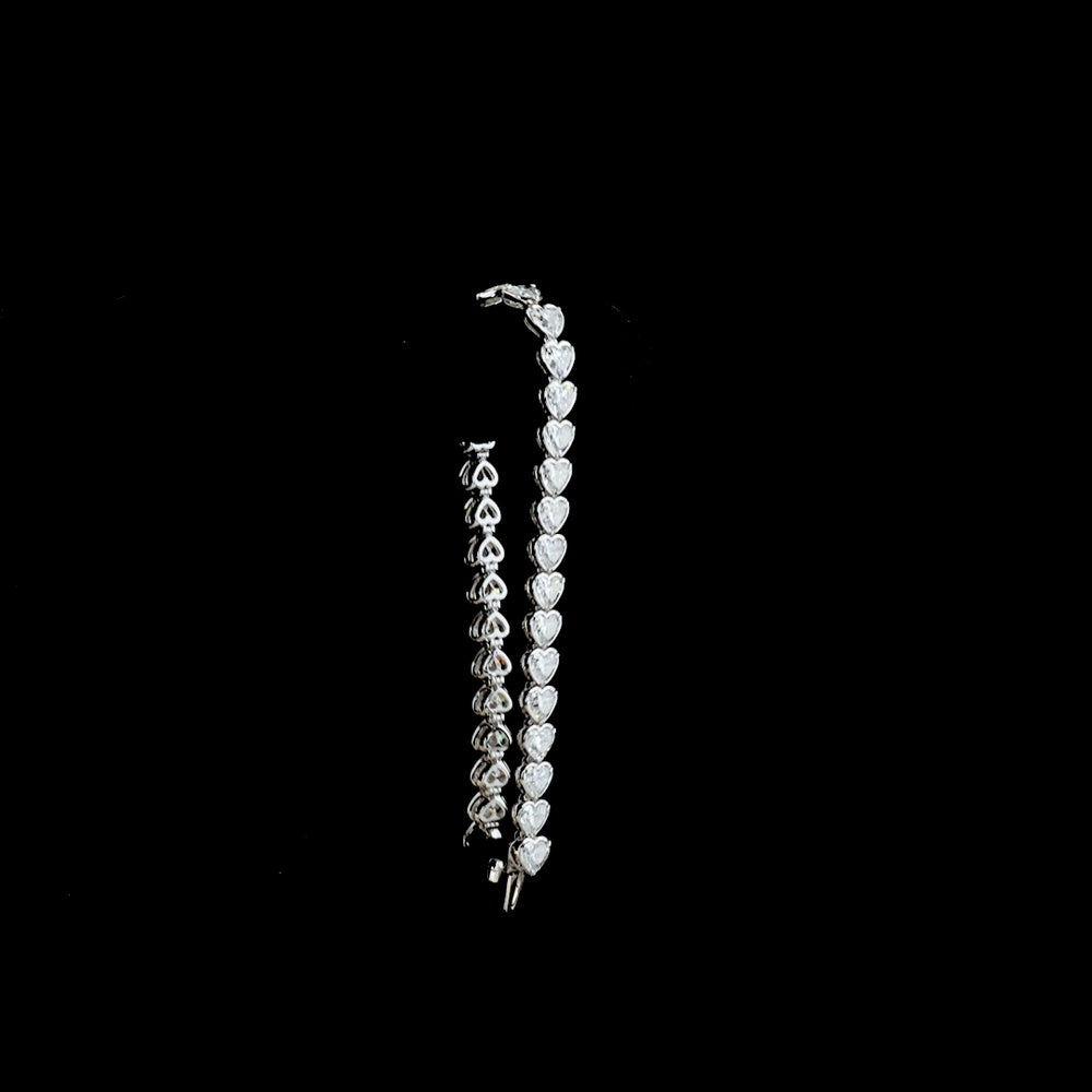 14K White Gold 7.5" Tennis Bracelet with 33 Bezel-Prong Set Heart Shape Lab Diamonds - 12.14 Carat Total Weight - Covaloro Fine Jewelry