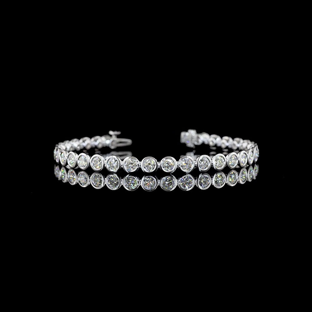 14K White Gold 7.5" Tennis Bracelet with 33 Bezel Set Round Lab Diamonds - 6.76 Carat Total Diamond Weight - Covaloro Fine Jewelry