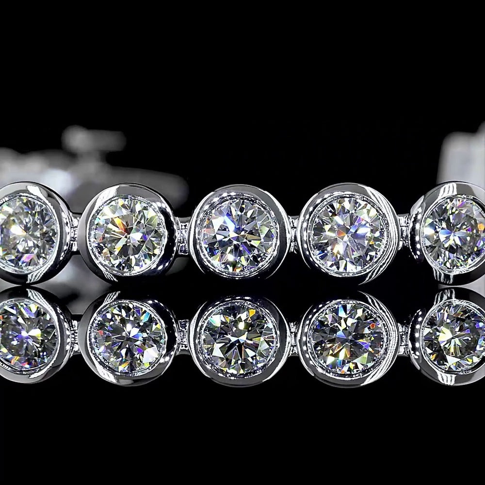 14K White Gold 7.5" Tennis Bracelet with 33 Bezel Set Round Lab Diamonds - 6.76 Carat Total Diamond Weight - Covaloro Fine Jewelry