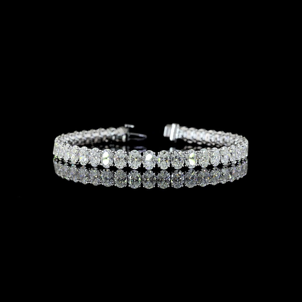 14K White Gold 7.5" Tennis Bracelet with 42 Prong-Set Oval Lab Diamonds - 16.03 Carat Total Weight, E-F Color VS Clarity - Covaloro Fine Jewelry