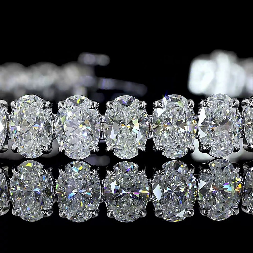 14K White Gold 7.5" Tennis Bracelet with 42 Prong-Set Oval Lab Diamonds - 16.03 Carat Total Weight, E-F Color VS Clarity - Covaloro Fine Jewelry
