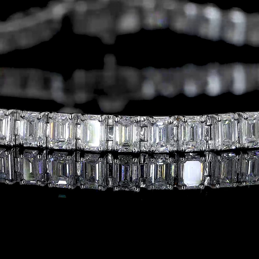 14K White Gold 7.5" Tennis Bracelet with 45 Channel-Set Emerald Cut Lab Diamonds - 14.62 Carat Total Weight (E-F Color, VS2 Clarity) - Covaloro Fine Jewelry