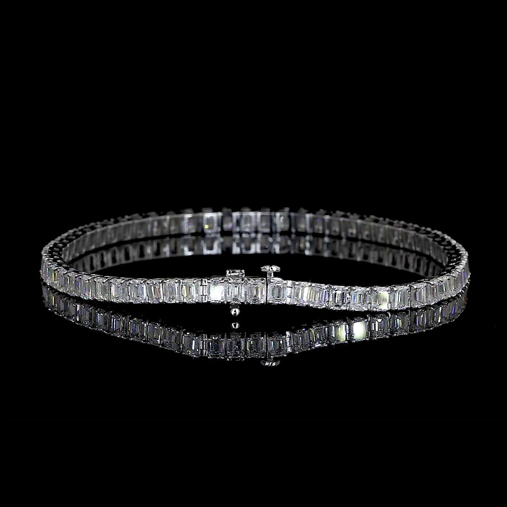 14K White Gold 7.5" Tennis Bracelet with 45 Channel-Set Emerald Cut Lab Diamonds - 14.62 Carat Total Weight (E-F Color, VS2 Clarity) - Covaloro Fine Jewelry