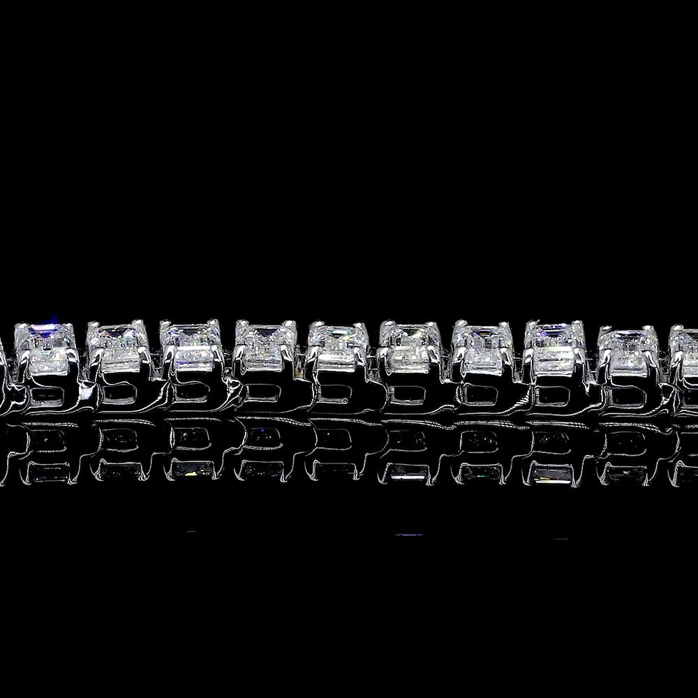 14K White Gold 7.5" Tennis Bracelet with 45 Channel-Set Emerald Cut Lab Diamonds - 14.62 Carat Total Weight (E-F Color, VS2 Clarity) - Covaloro Fine Jewelry