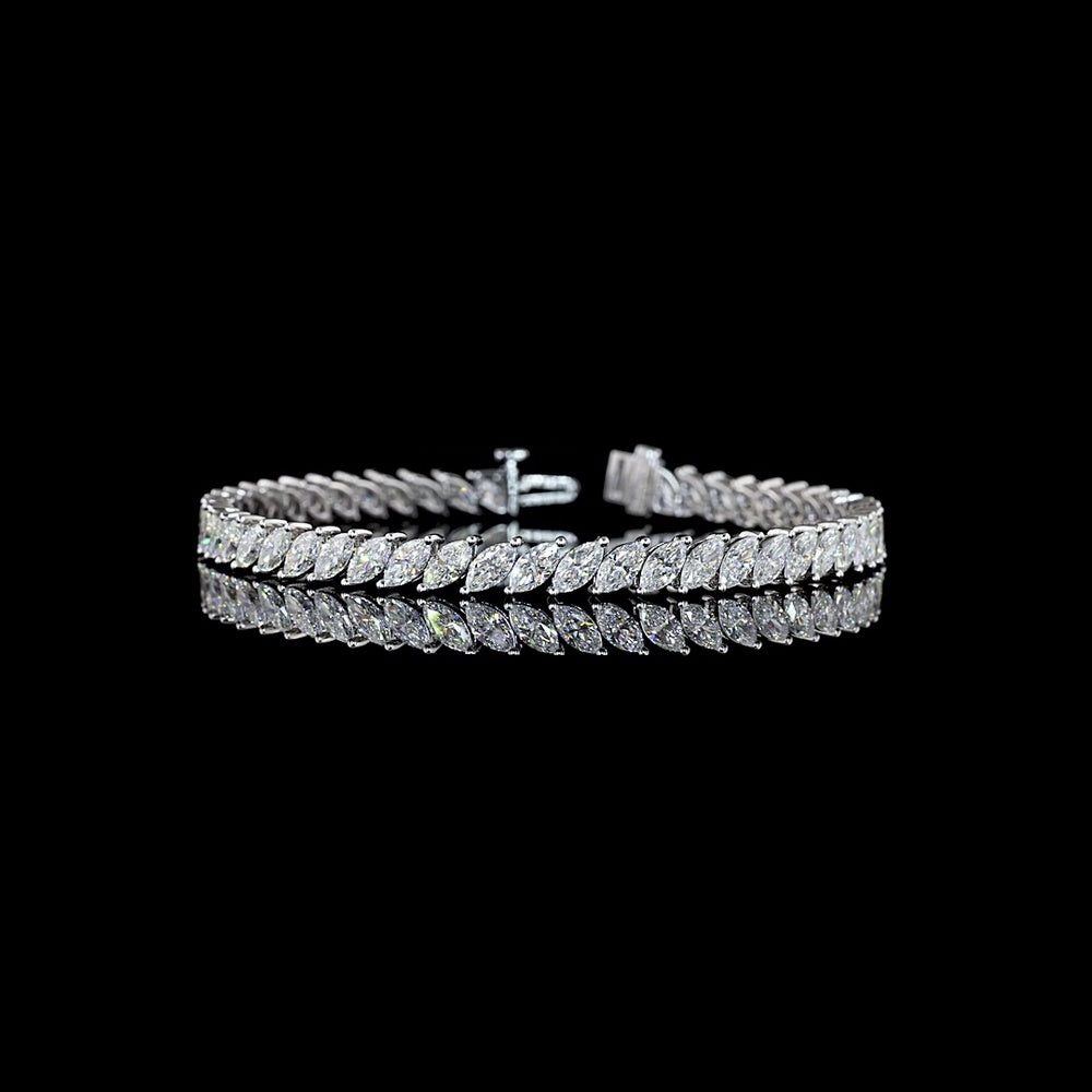 14K White Gold 7.5" Tennis Bracelet with 50 Inclined Prong Set Marquise Lab Diamonds - 8.37 Carats Total Diamond Weight - Covaloro Fine Jewelry
