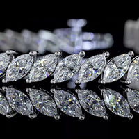14K White Gold 7.5" Tennis Bracelet with 50 Inclined Prong Set Marquise Lab Diamonds - 8.37 Carats Total Diamond Weight - Covaloro Fine Jewelry