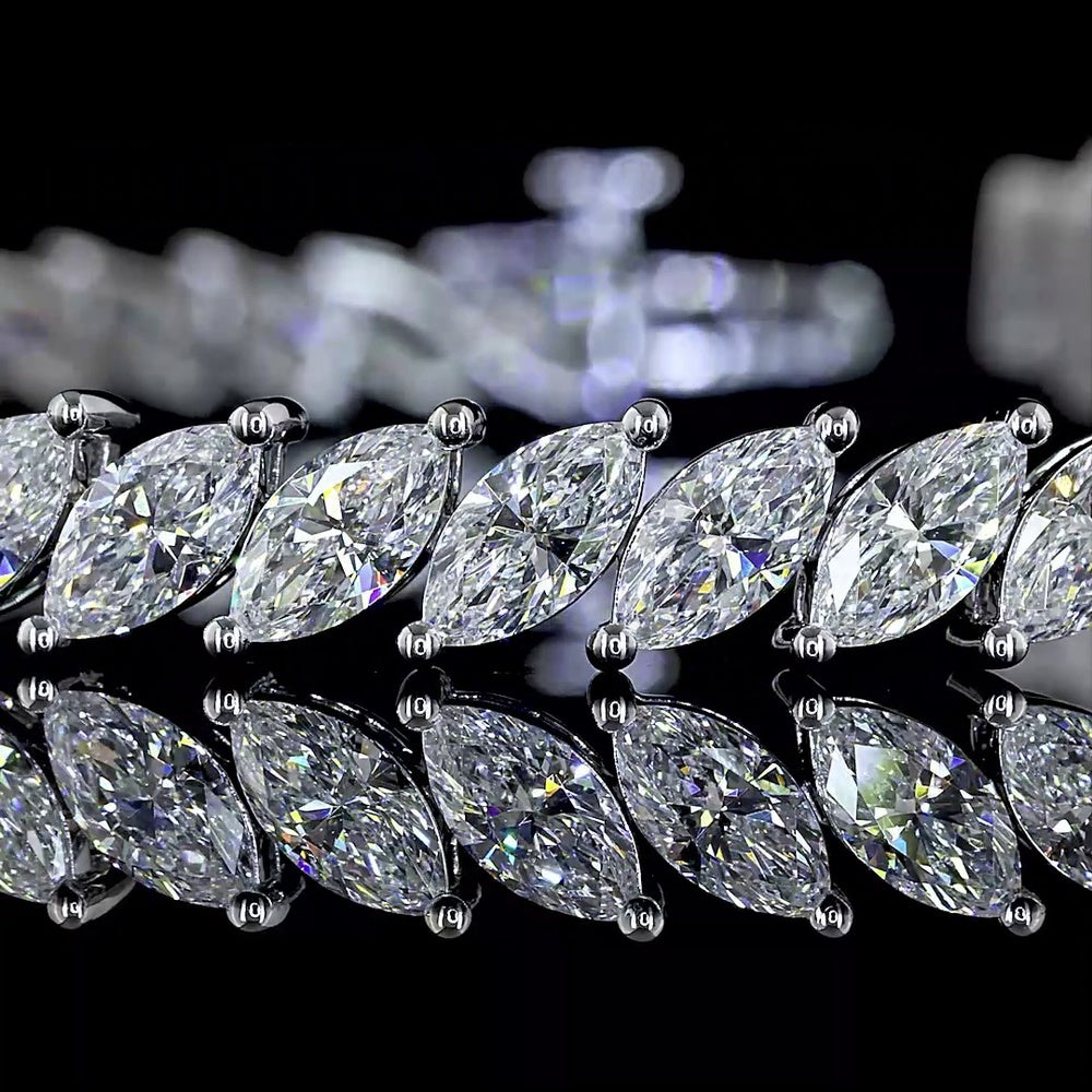 14K White Gold 7.5" Tennis Bracelet with 50 Inclined Prong Set Marquise Lab Diamonds - 8.37 Carats Total Diamond Weight - Covaloro Fine Jewelry