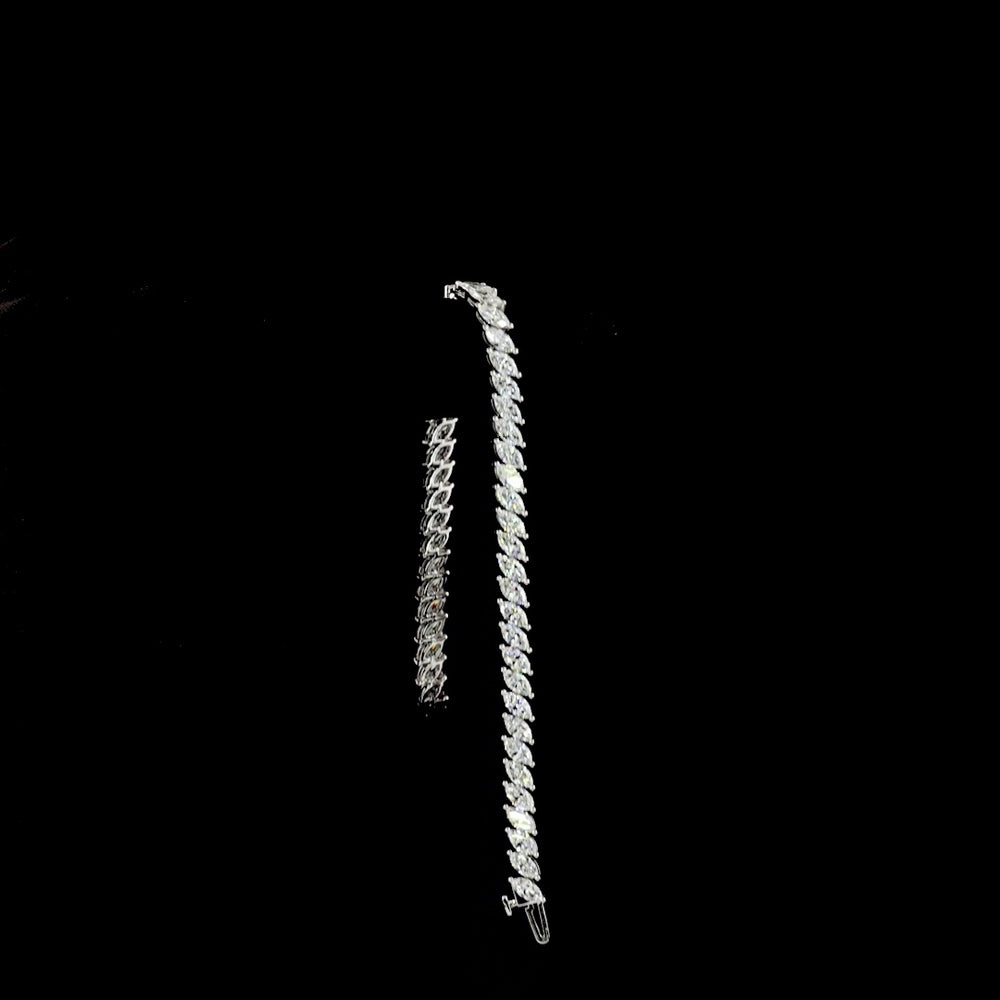 14K White Gold 7.5" Tennis Bracelet with 50 Inclined Prong Set Marquise Lab Diamonds - 8.37 Carats Total Diamond Weight - Covaloro Fine Jewelry