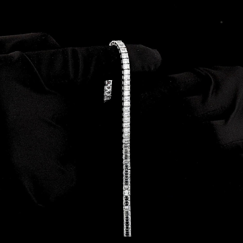 14K White Gold 7.5" Tennis Bracelet with 63 Prong Set Emerald Cut Lab Diamonds - 9.80 Carats Total Diamond Weight - Covaloro Fine Jewelry