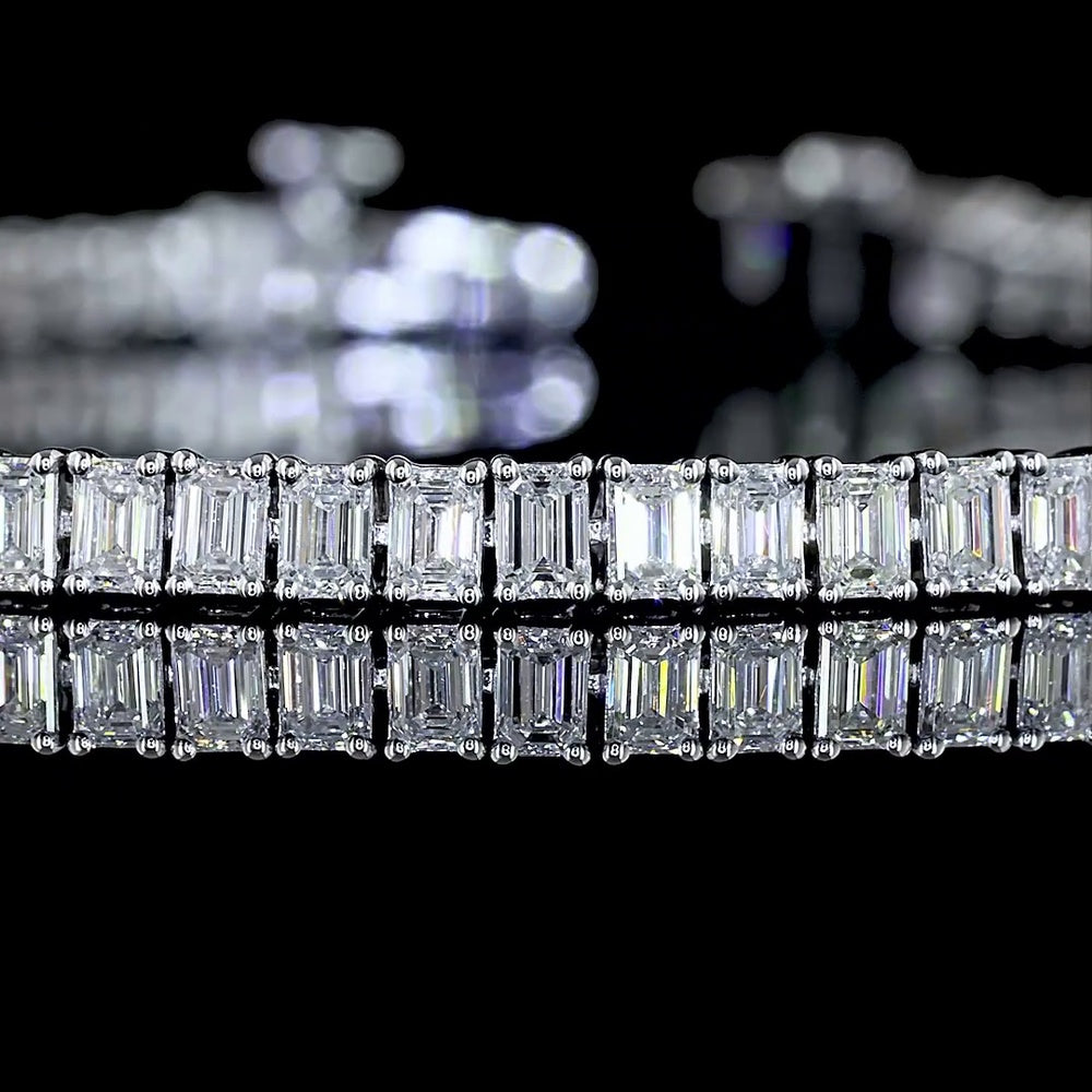 14K White Gold 7.5" Tennis Bracelet with 89 Prong-Set Emerald Cut Lab Diamonds - 4.03 Carat Total Weight, E-F Color VS Clarity - Covaloro Fine Jewelry