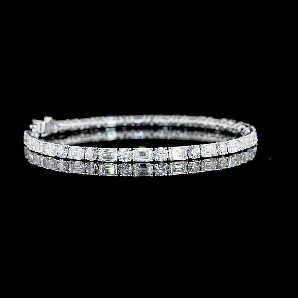 14K White Gold 7.5" Tennis Bracelet with Alternating Emerald Cut and Round Brilliant Lab Diamonds - 10.29 Carats Total Diamond Weight - Covaloro Fine Jewelry