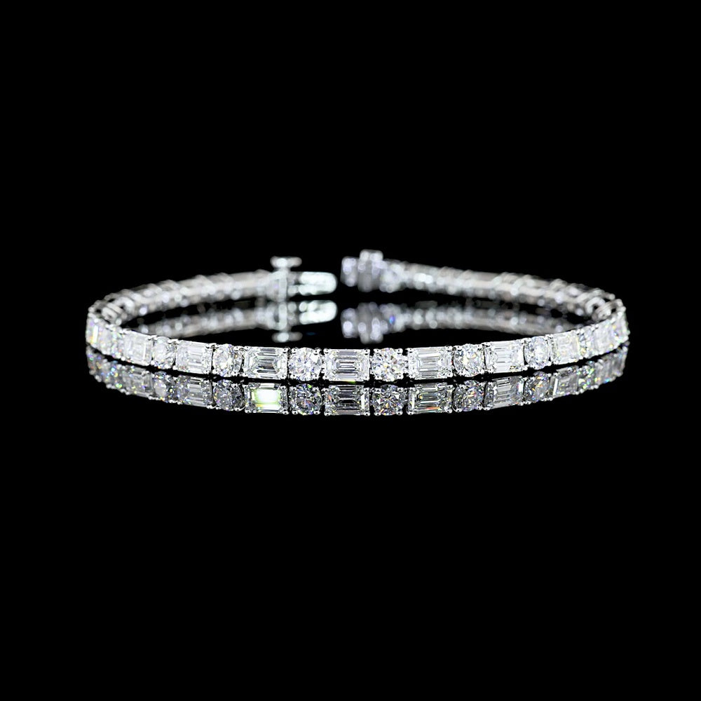 14K White Gold 7.5" Tennis Bracelet with Alternating Emerald Cut and Round Brilliant Lab Diamonds - 10.29 Carats Total Diamond Weight - Covaloro Fine Jewelry