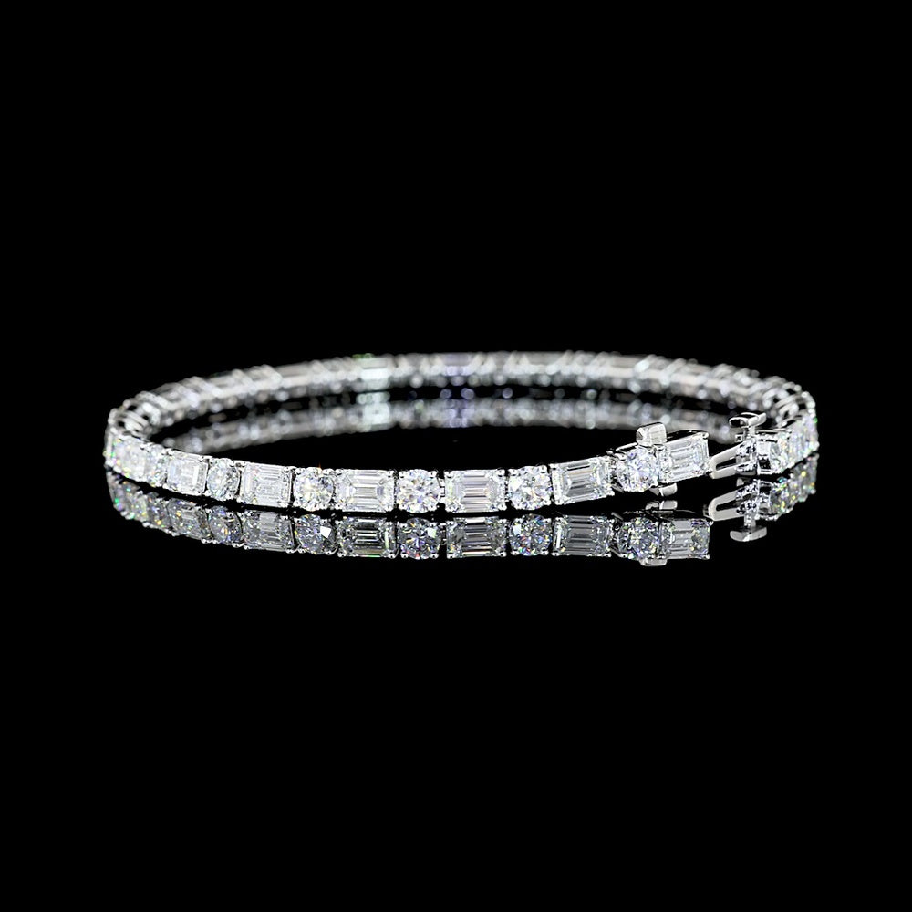 14K White Gold 7.5" Tennis Bracelet with Alternating Emerald Cut and Round Brilliant Lab Diamonds - 10.29 Carats Total Diamond Weight - Covaloro Fine Jewelry