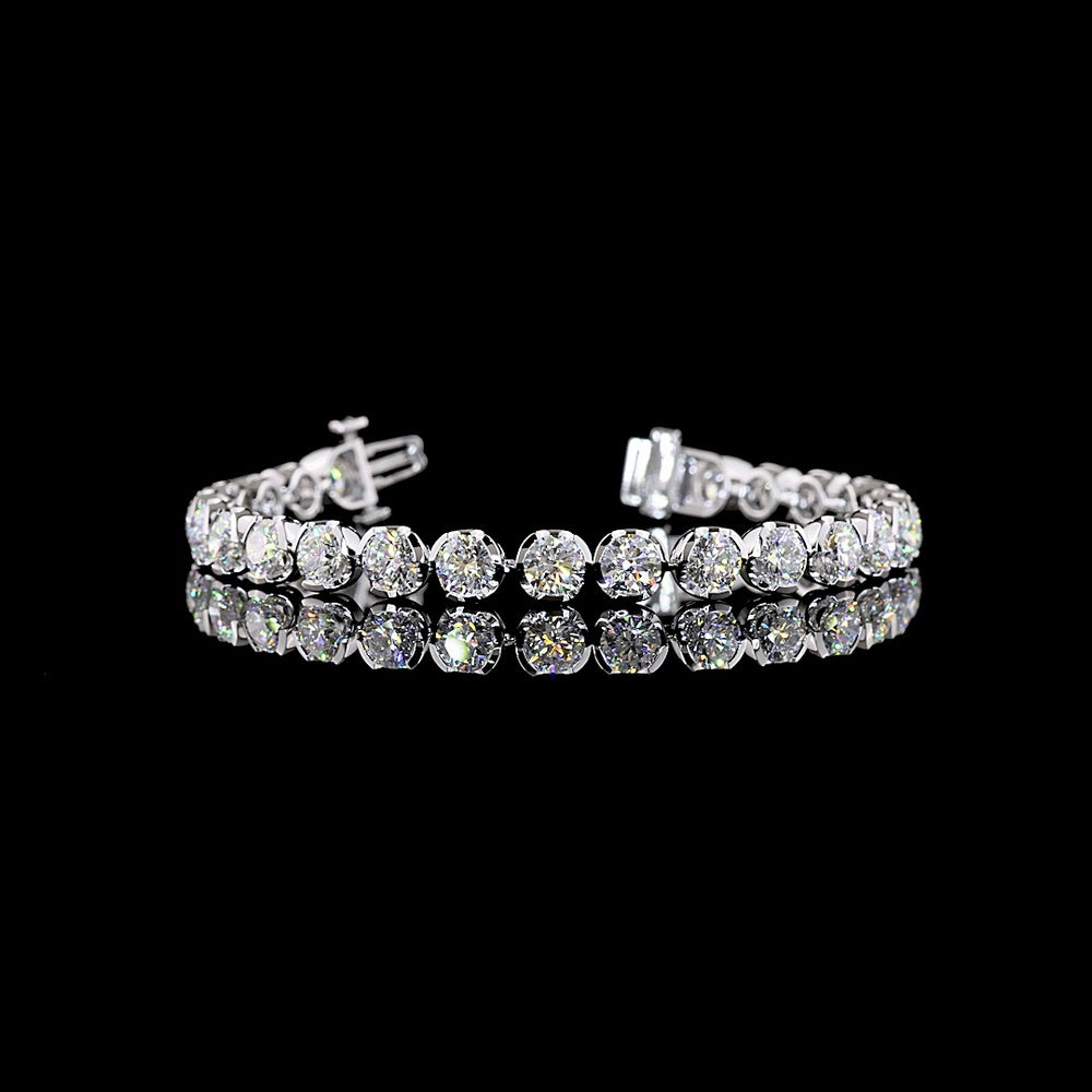 14K White Gold 7.5" Tennis Bracelet with Bezel-Prong Set Round Lab Diamonds - 12.60 Carat Total Weight - Covaloro Fine Jewelry
